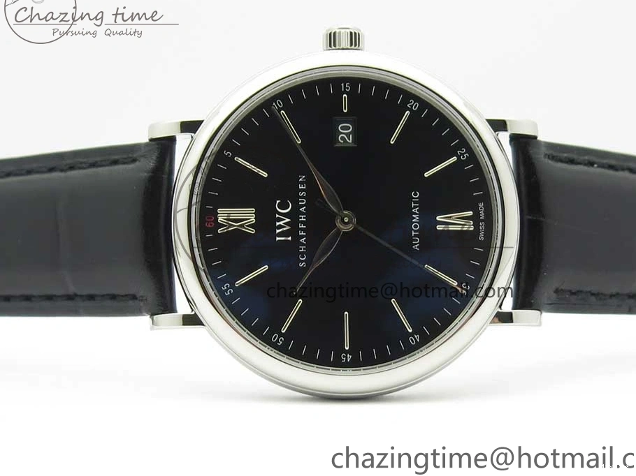 MIROTIME 0322 Affordable Portofino Automatic SS FKF 1:1 Best Edition Black Dial on Black Leather Strap A 7136